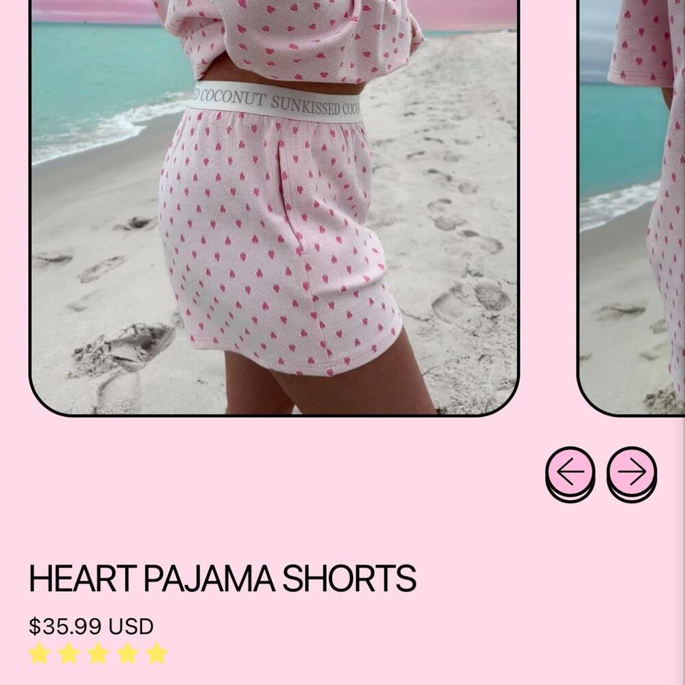 Sunkissed Coconut Heart Print Pajama Shorts Pink Size Small S 💗